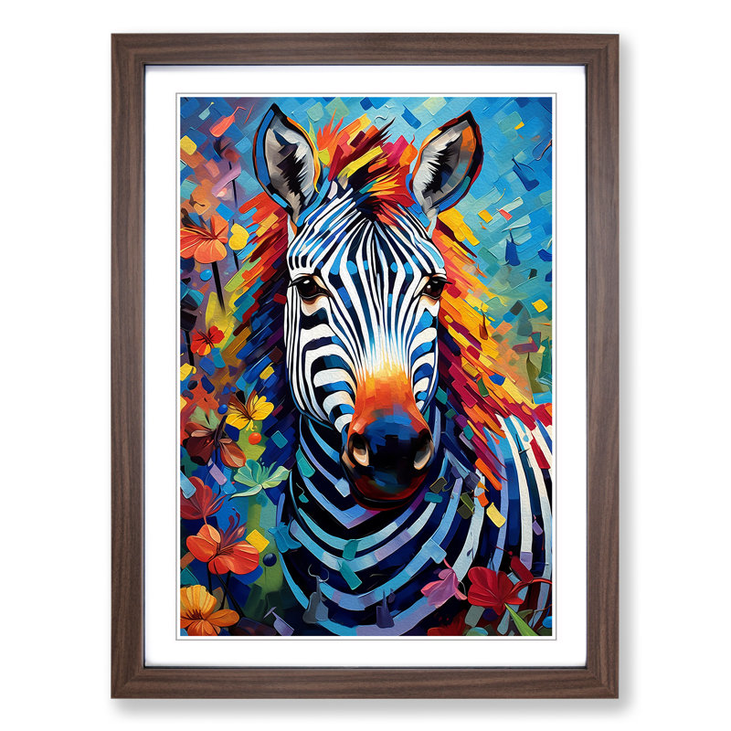 Zebra Expressionism - Single Picture Frame Print on Wood, 46cm H x 34cm W x 2cm D, Walnut