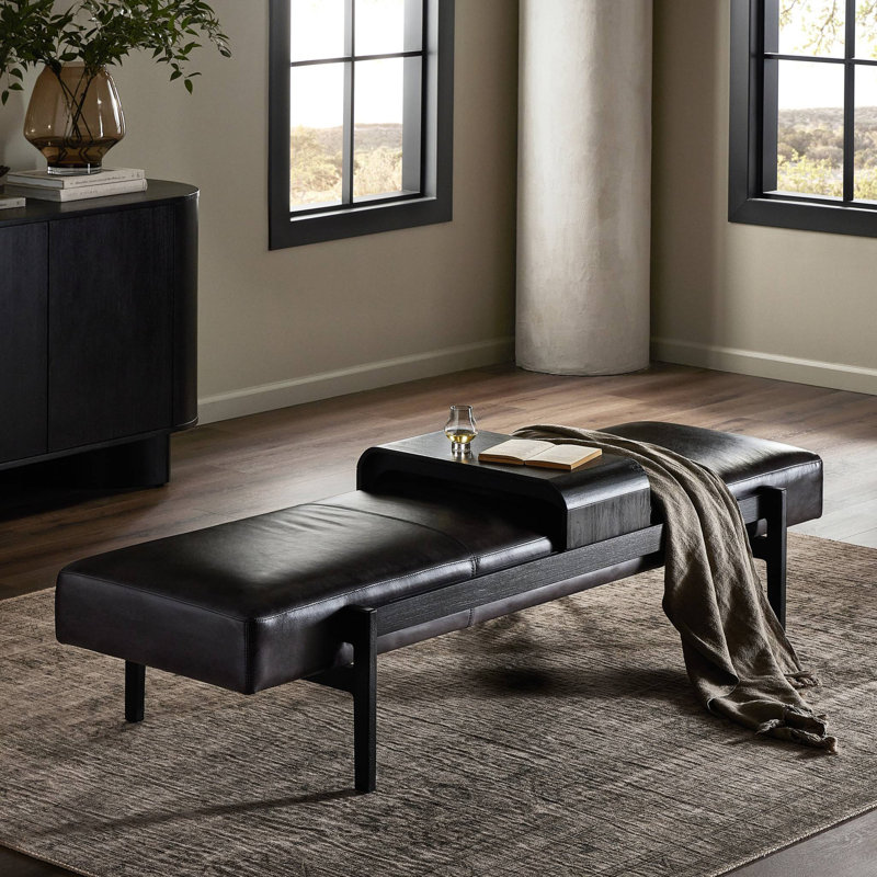 Banc en bois massif Romina, Noir Sonoma / ébène brossé