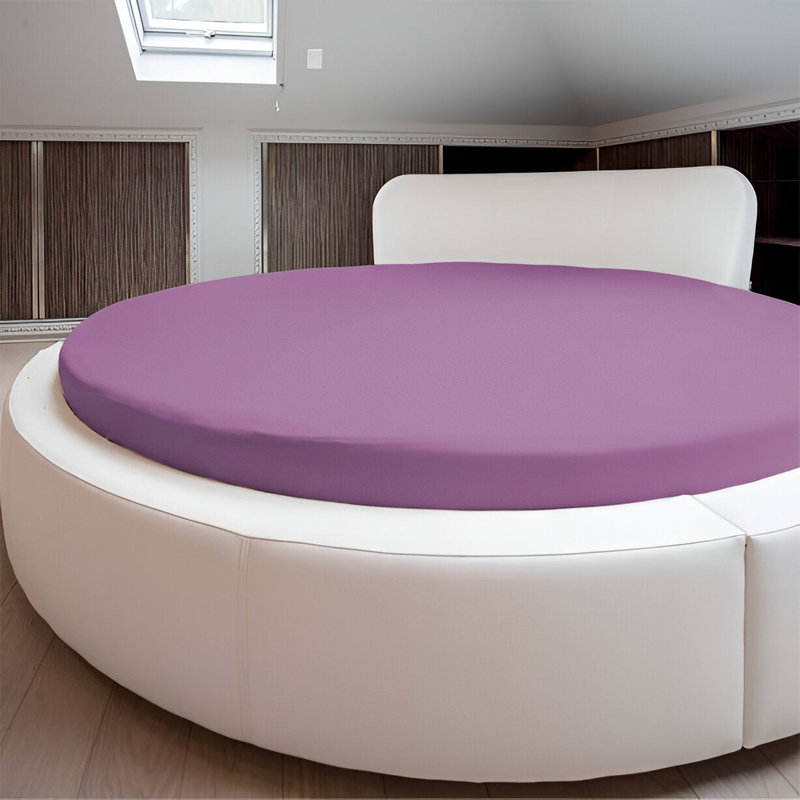 400TC Sateen Solid Cotton Round 4 Piece Sheet Set Fitted Sheet Fits Upto 16" Deep Pocket, Lilac Solid