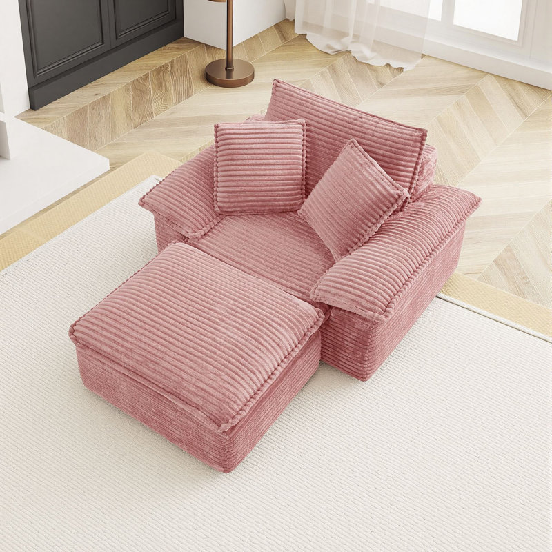 Fauteuil d'appoint surdimensionné 47 po avec repose-pieds en velours côtelé pour salon, Pink