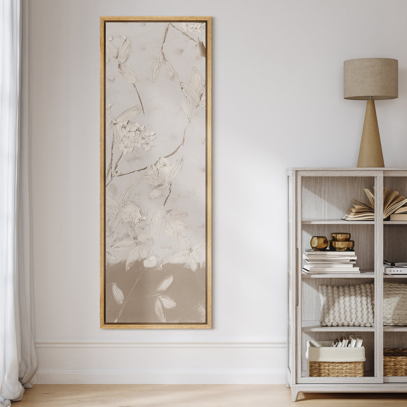 Douces fleurs blanches sur une branche avec des pétales tombants, motif neutre, H 60 po x l 20 po x P 1,5 po, Naturel