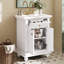 Meuble-lavabo moderne de 24 po avec tiroir basculant et charnières à fermeture en douceur, armoire de salle de bain avec structure ouverte au dos, pieds tournés en boule avec élégance française-129675010
