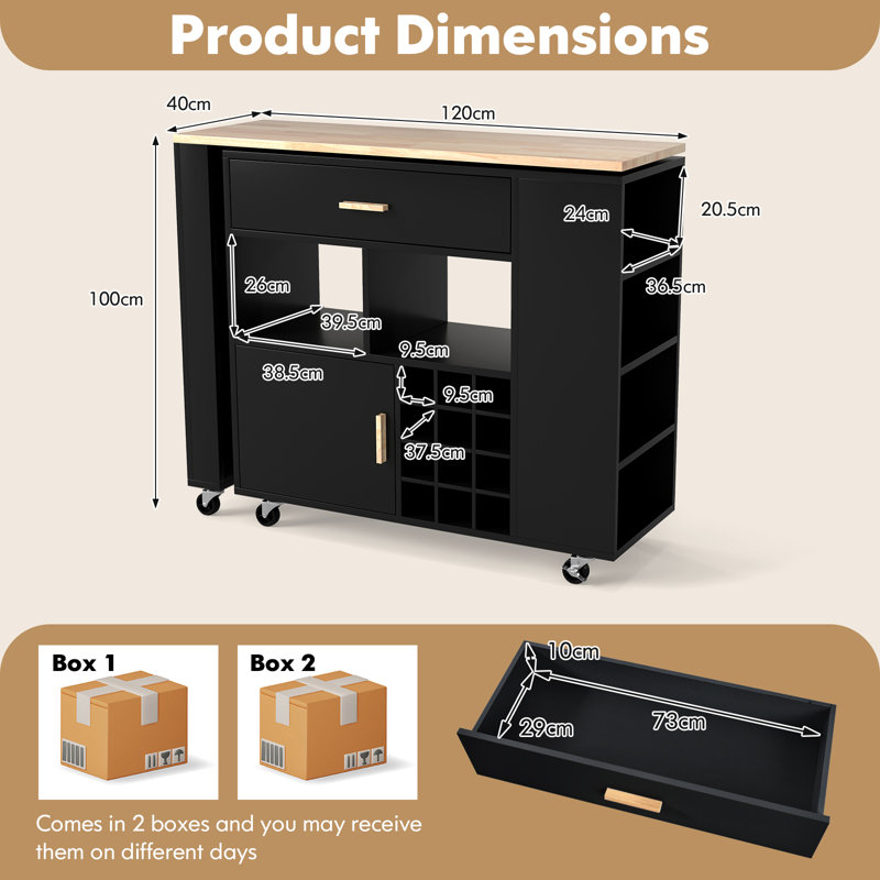 Solid Wood Top Kitchen Cart, Black