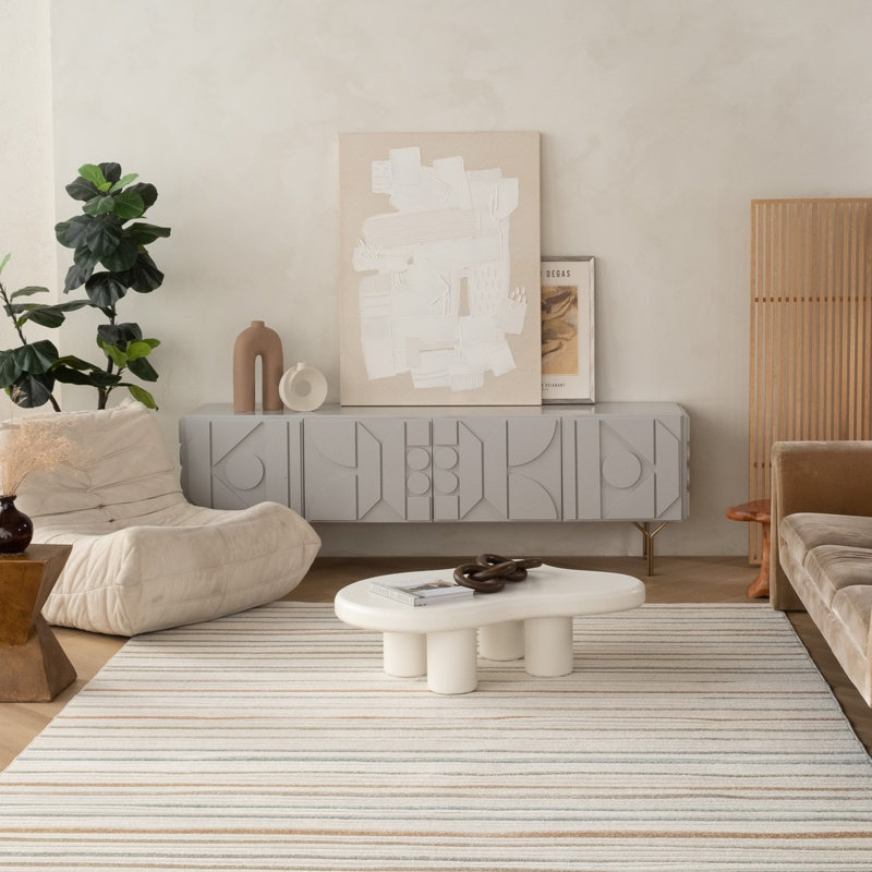 Rug Branch Solena 8' x 10' (7'10" x 10') Cream/Beige Striped Indoor Area Rug, Contemporary, Low Pile, Stain-Resistant Carpet - Living Room, Bedroom, Dining Room, and Kitchen