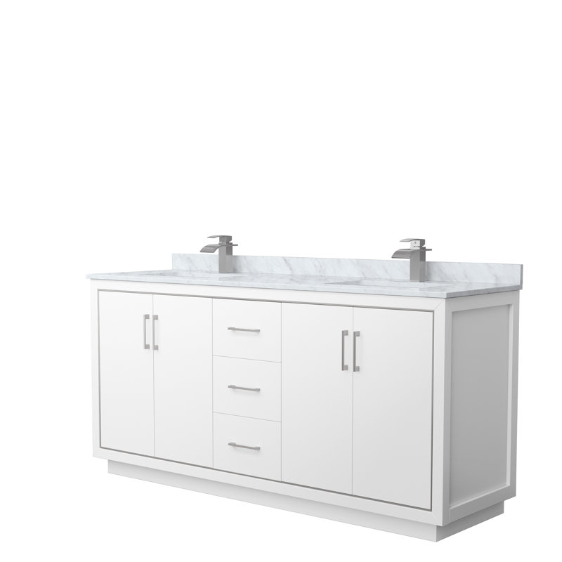 Icon 72" Double Bathroom Vanity Set, Brushed Nickel, White, 72"