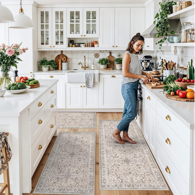 Boho Washable Kitchen Rug Set of 3, Beige