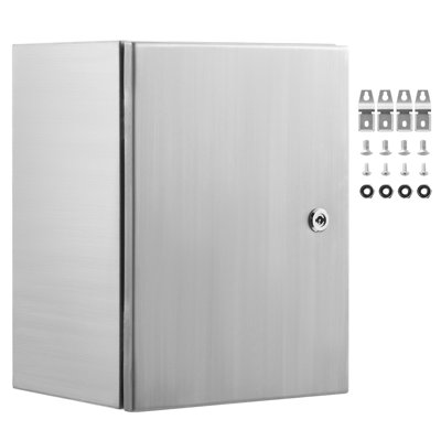 Boîtier électrique en acier, 16 po x 12 po x 6 po, boîtier électrique en acier inoxydable 304, boîtier pour équipement électronique extérieur mural avec verrou de charnières à plaque de fixation, étanche IP66