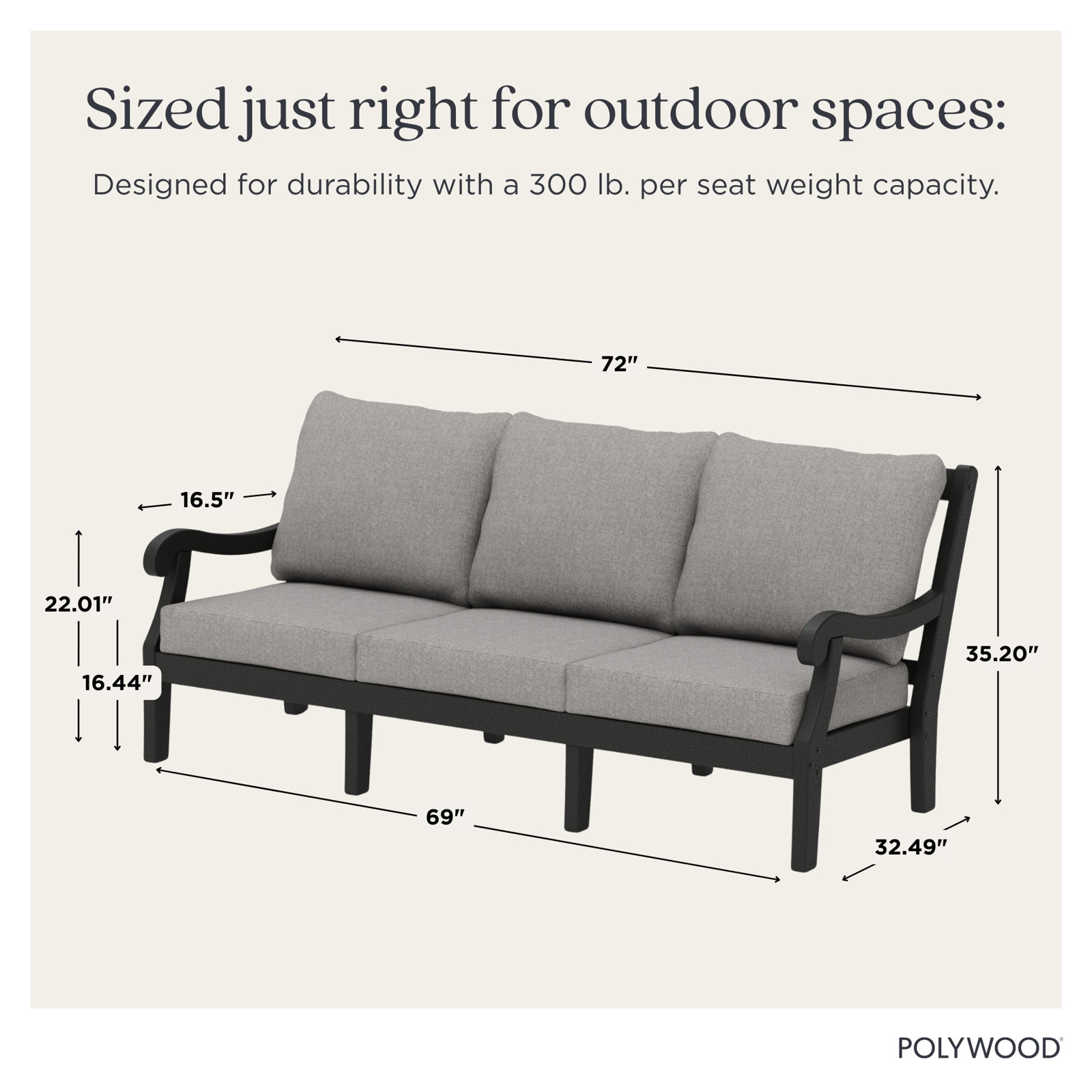 POLYWOOD® Verlyn 72" Patio Sofa, Dune Burlap Cushion/Slate Gray Frame