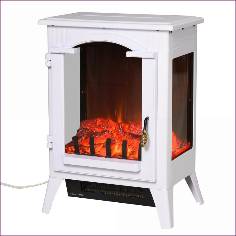 Poêle électrique avec flammes DEL réalistes | H 23 po, blanc neige | 750 W / 1500 W | Métal