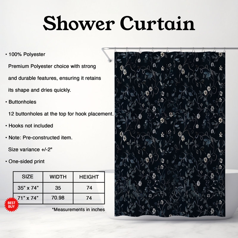 Rideau de douche Black Sunflower - Premium, H 74 po x l 71 po