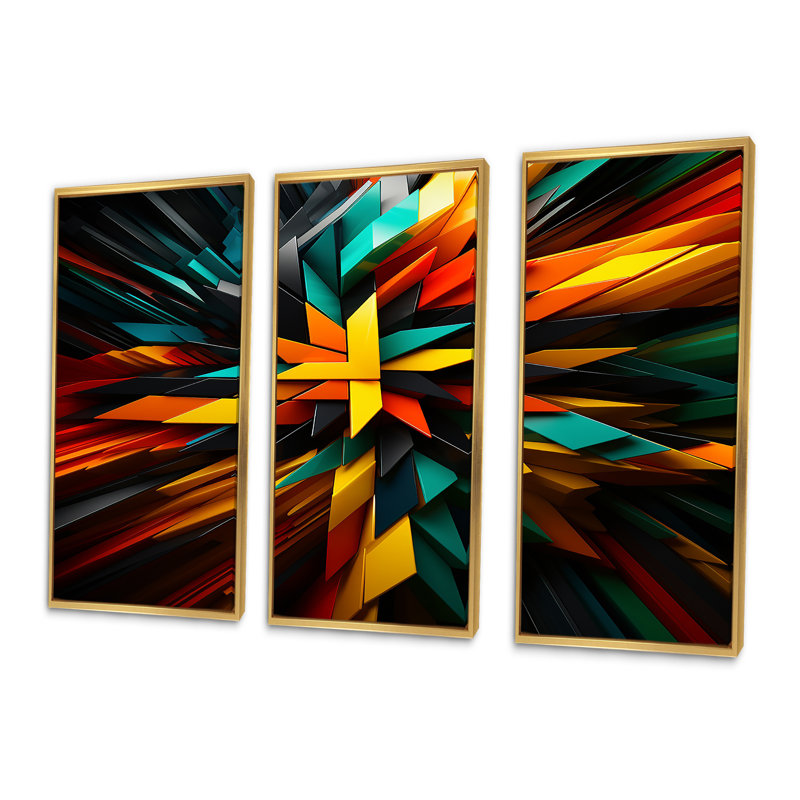 «Ethnic Rainbow Explosion», ensemble de reproductions d'art murales géométriques, Cadre flottant doré