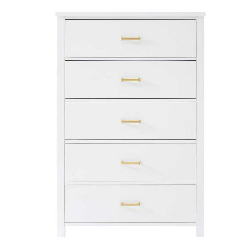 5 Drawer Solid Wood Construction Dresser, White