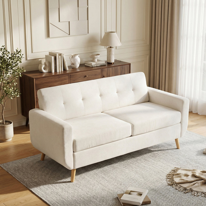 Causeuse à accoudoirs carrés de 66 po, canapé en chenille de style Mid-Century moderne avec structure en fer renforcé pour le salon, assemblage facile