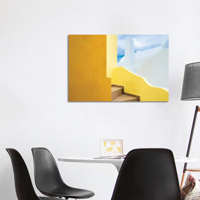 Europe, Greece, Santorini. Stairs And Building Shapes. by Jaynes Gallery - Wrapped Canvas Print