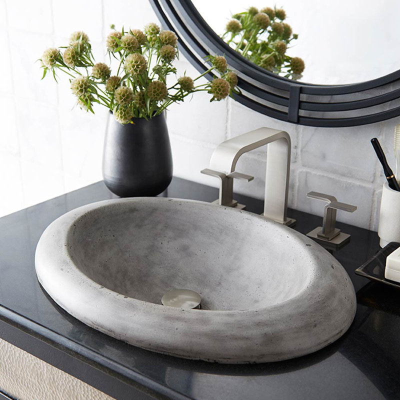 Cuyama Slate Stone Handmade Oval Drop-In Bathroom Sink, Ash