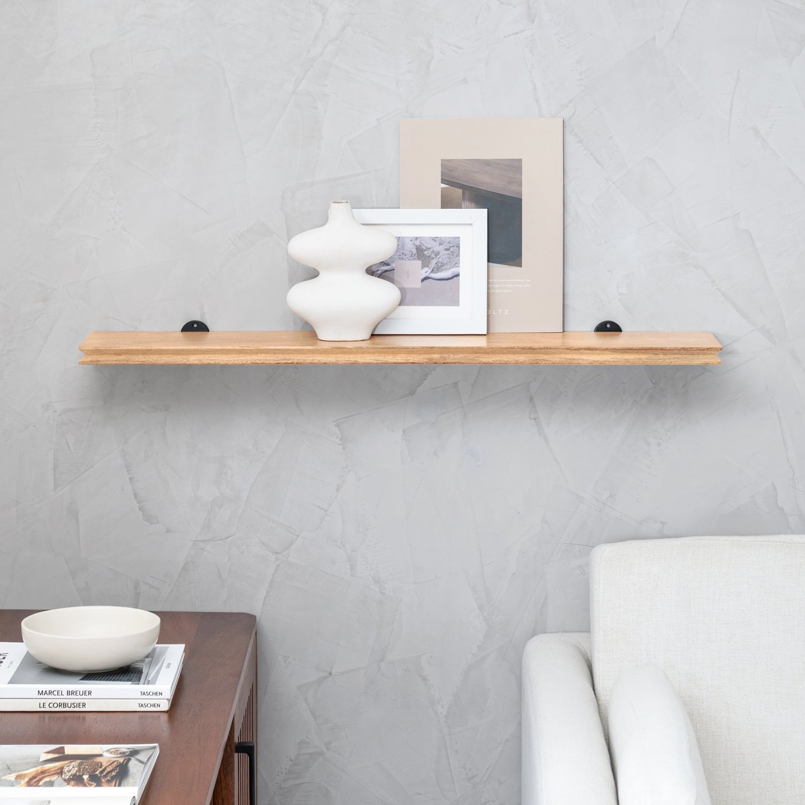 Irie Handcrafted Solid Mango Wood Floating Shelf, 1'' H x 36'' W x 6'' D, Natural