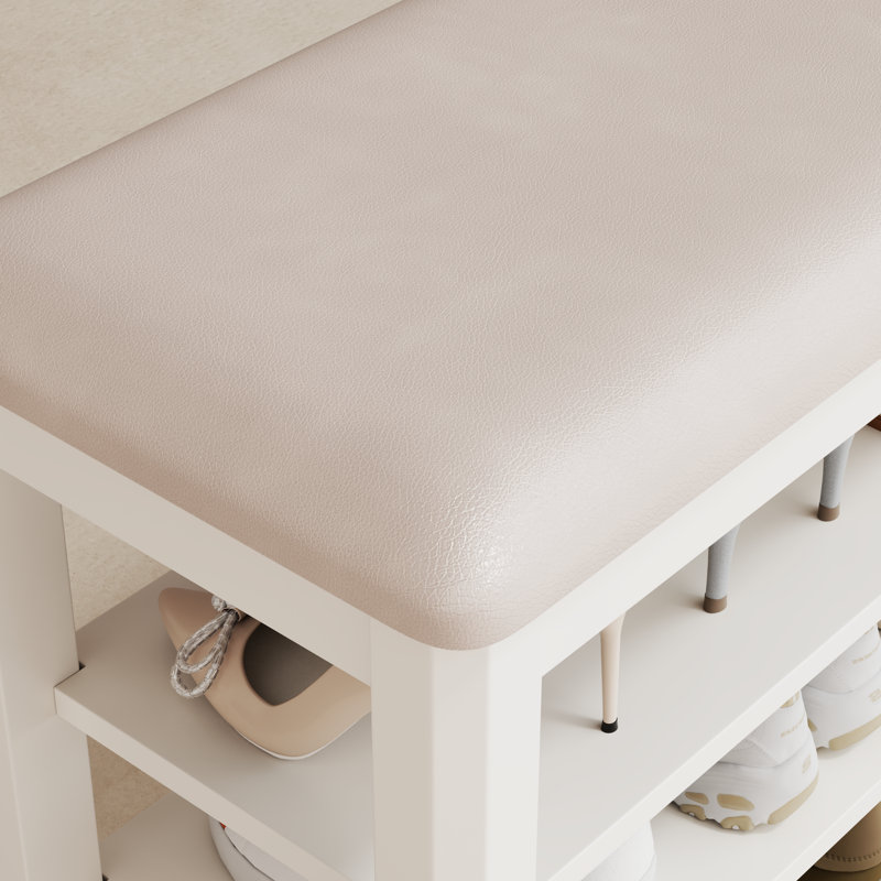 Banc à chaussures en bois massif à 3 niveaux avec rangement, H 20,4 po x l 47,2 po x P 11,8 po, Blanc