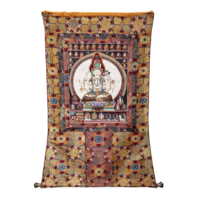 48 "Avalokiteshvara Sahasrabhuja assis avec bouddhas | Fait à la main | Couleur acrylique sur toile faite à la main
