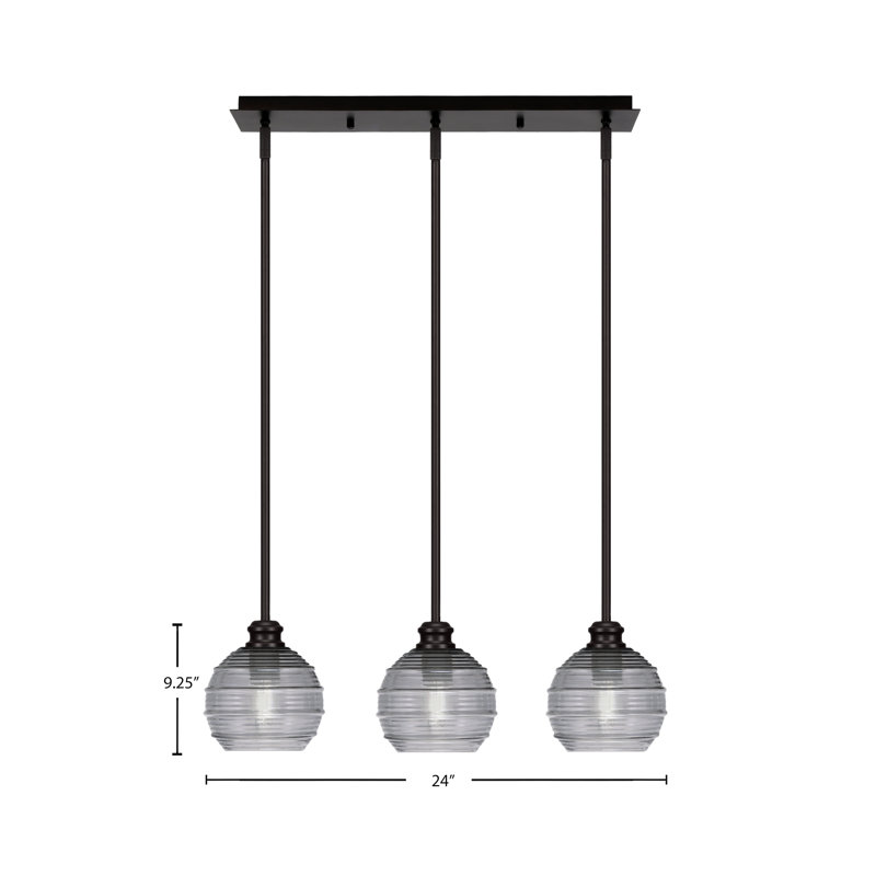 Luminaire suspendu linéaire à 3 lumières Edge avec verre nervuré 6 po Edge, Espresso, Fumée nervurée