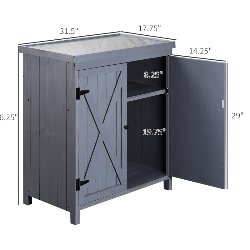 Garden Toolhouse Shed With Galvanized Top - Grey For Storing Gardening Tools And Equipment Outdoor Store Pool Accessories Safely