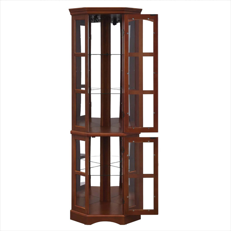 Vitrine d'angle avec 5 tablettes et système d'éclairage Base solide, confortable, durable et magnifique, Noyer