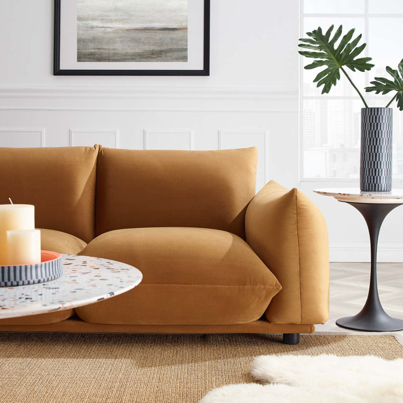 Copious Performance Velvet Sofa, Cognac Polyester
