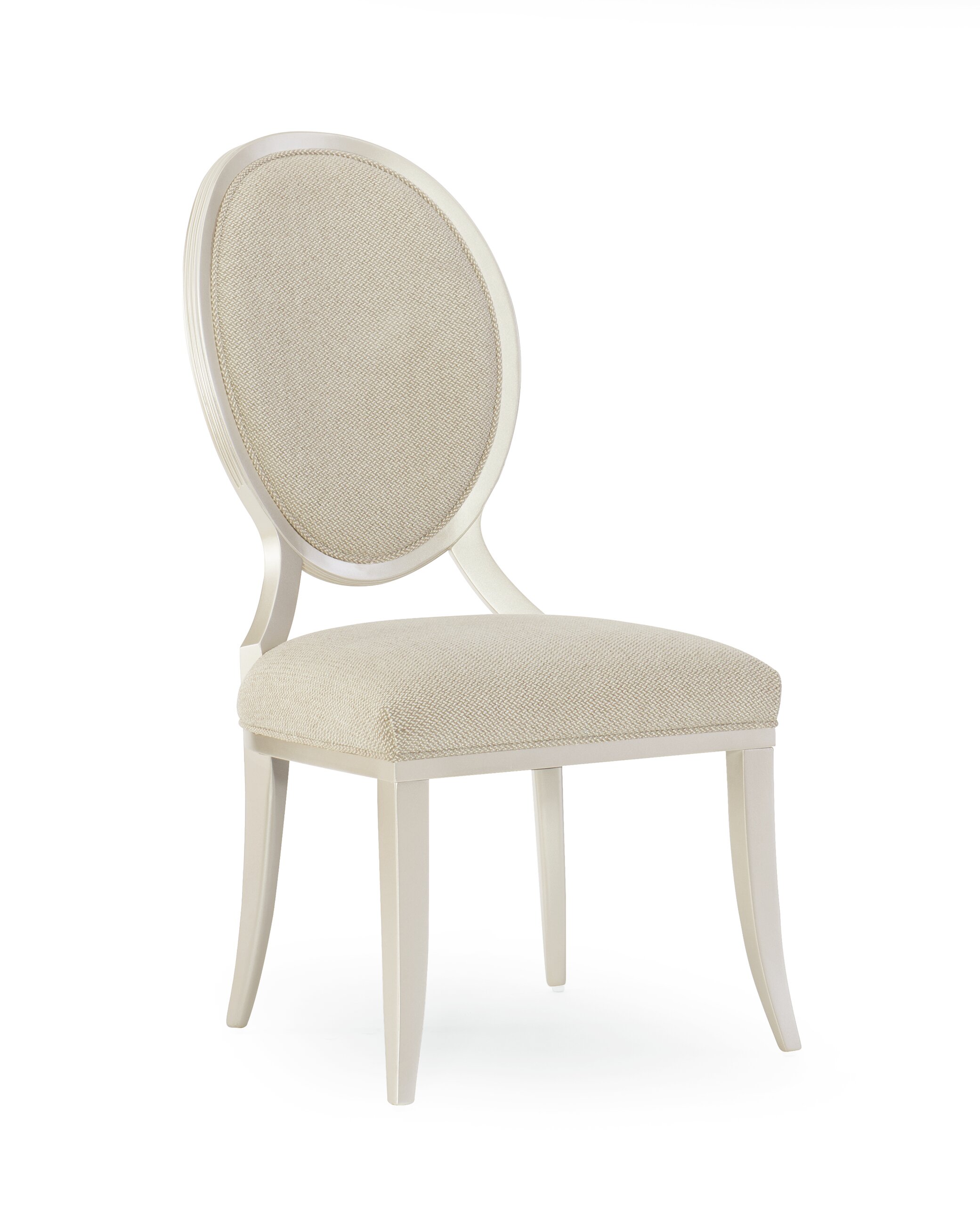 Riya Hollywood Regency Cream Upholstered Oval Back Dining Side Chair