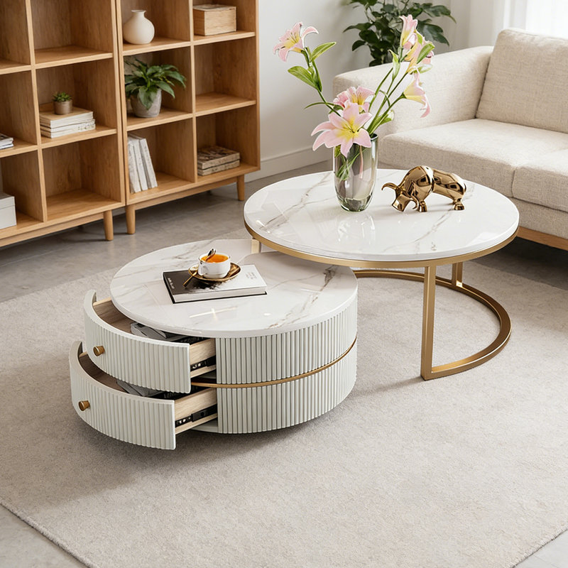 2 tables basses avec rangement, H 17,71 po x L 23,62 po x l 23,62 po, Blanc
