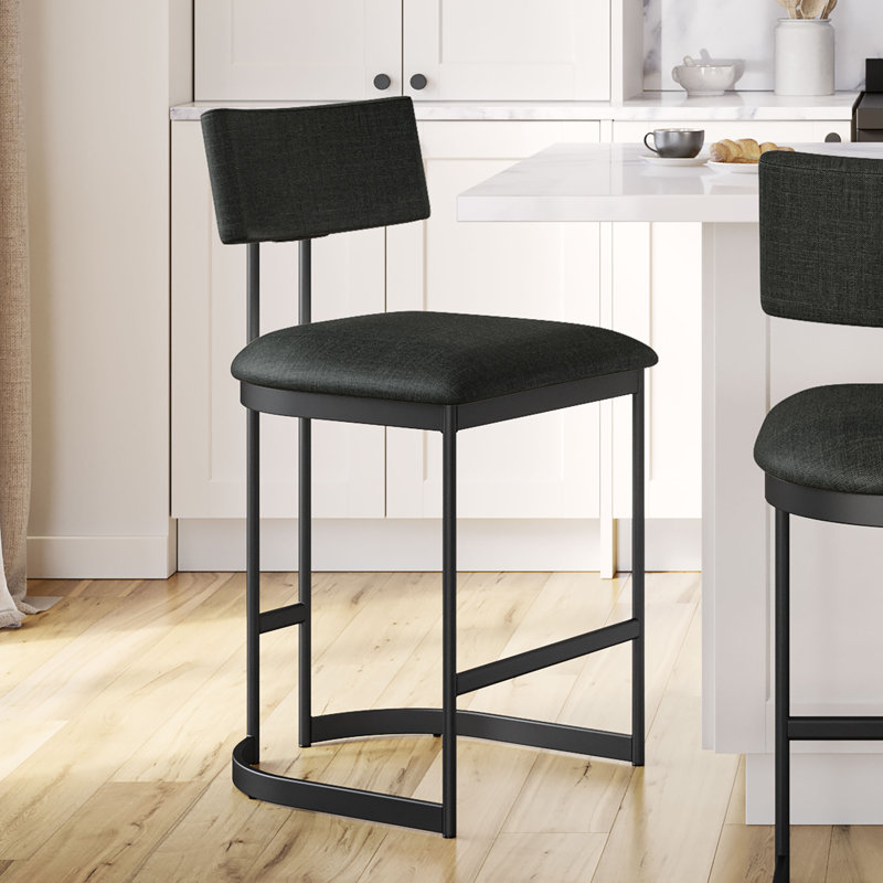 Tabouret de bar et de comptoir Lucio, Tabouret de comptoir (siège d'une hauteur de 26,7, Noir, Noir