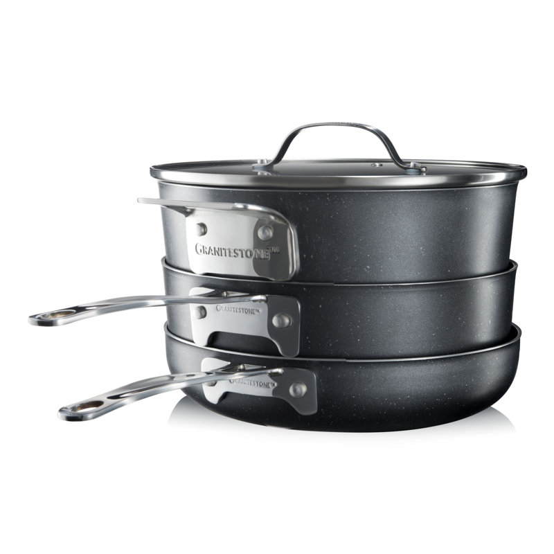 Granitestone Stackable 5 Piece Space Saving Nonstick Cookware Set, Oven & Dishwasher Safe