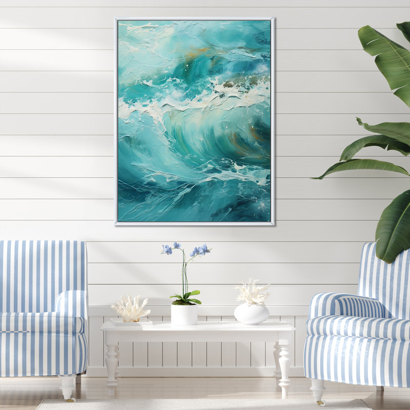 Impression sur toile Ocean Teal Wave Expression II - Coastal Waves, H 20 po x l 12 po x P 1 po, Cadre flottant blanc