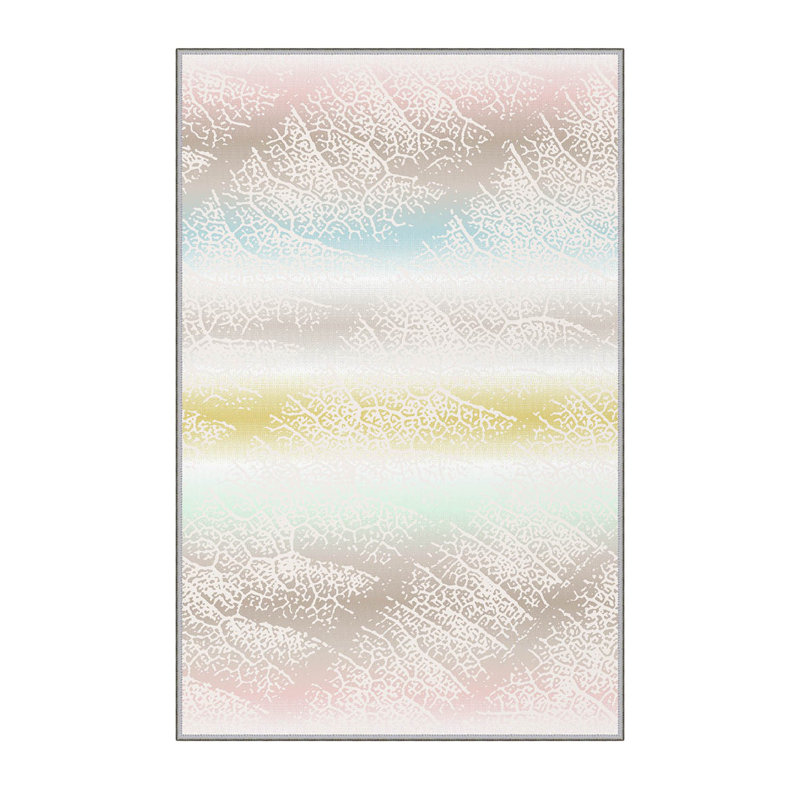 Tapis abstrait en polyester tissé à la machine Deondria en crème / bleu / rose, Rectangle 5 pi 11 po x 9 pi 2 po