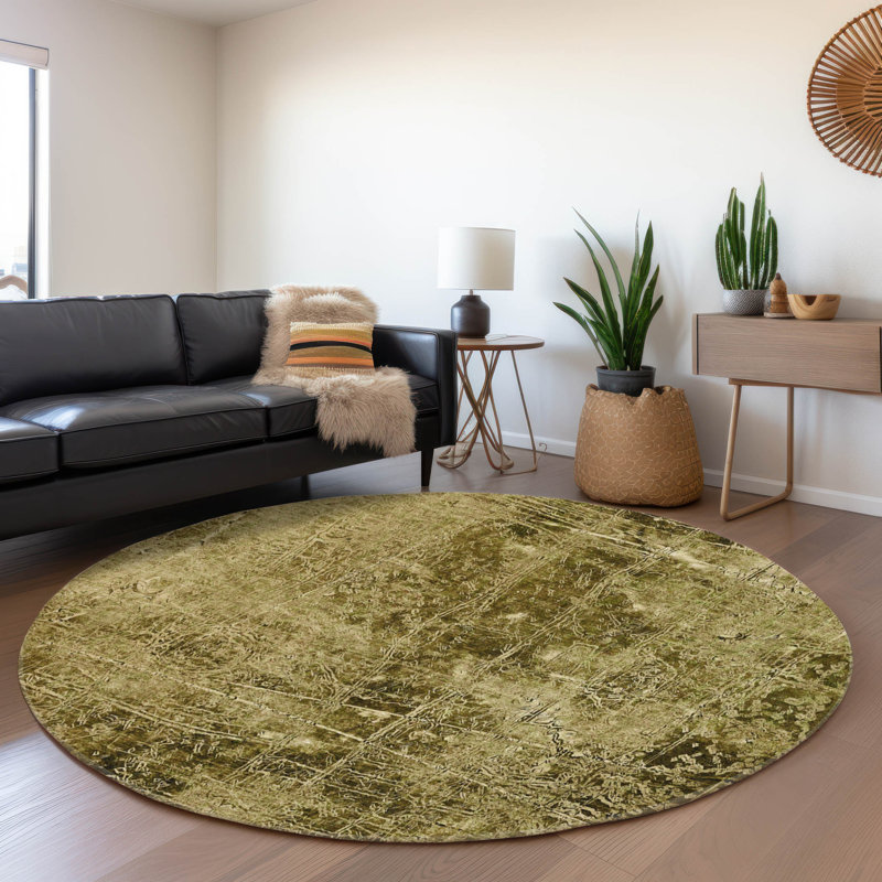 Premium Machine Washable Cerrito AMF559 Brown Rug, Round 8'