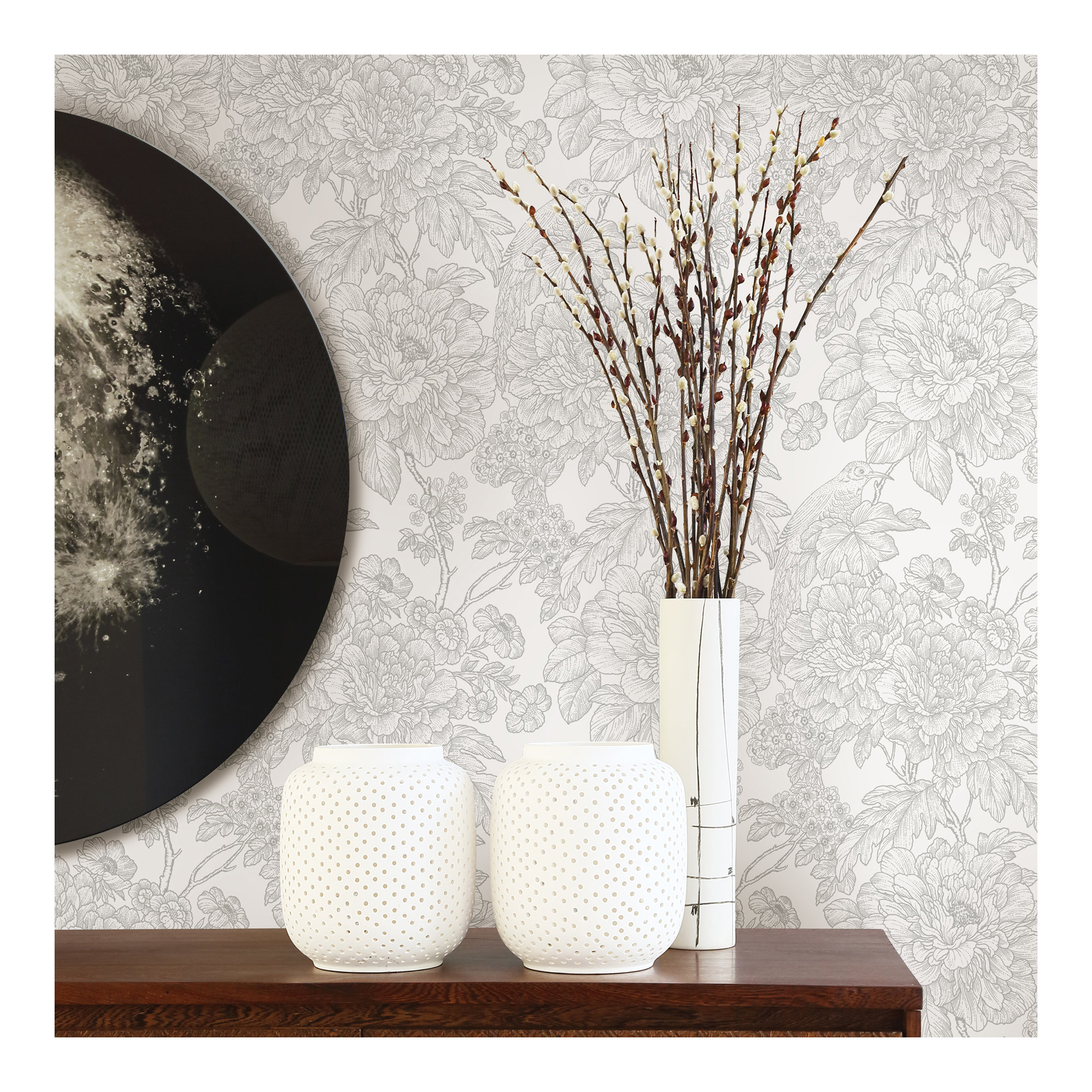 Viola Floral Wallpaper, Gray