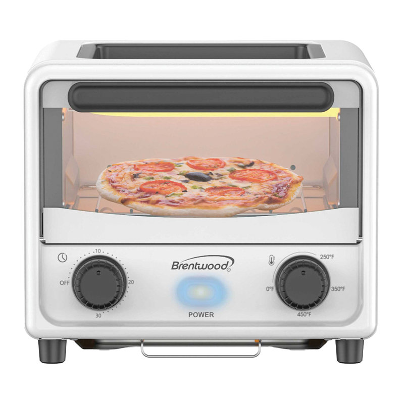 Mini Toaster Oven with Removable Non-Stick Griddle, White