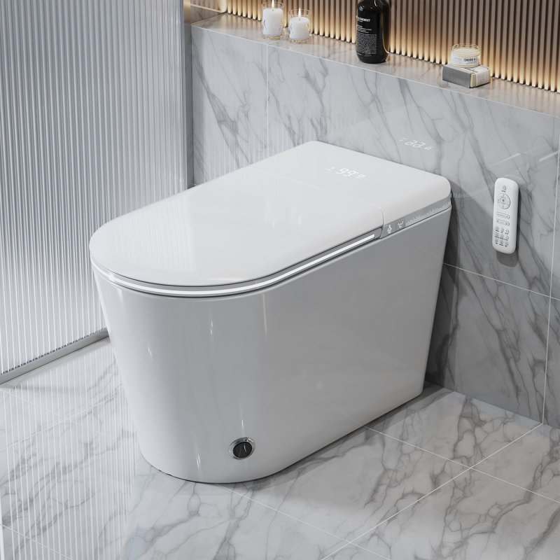 TDH Smart Toilet with Auto-Open/Close Lid & Remote Control, Tankless Toilet Heated Seat for Bathrooms, Hidden Foam Shield, Multiple Cleaning Modes, Ambient Lighting & Blackout Flush