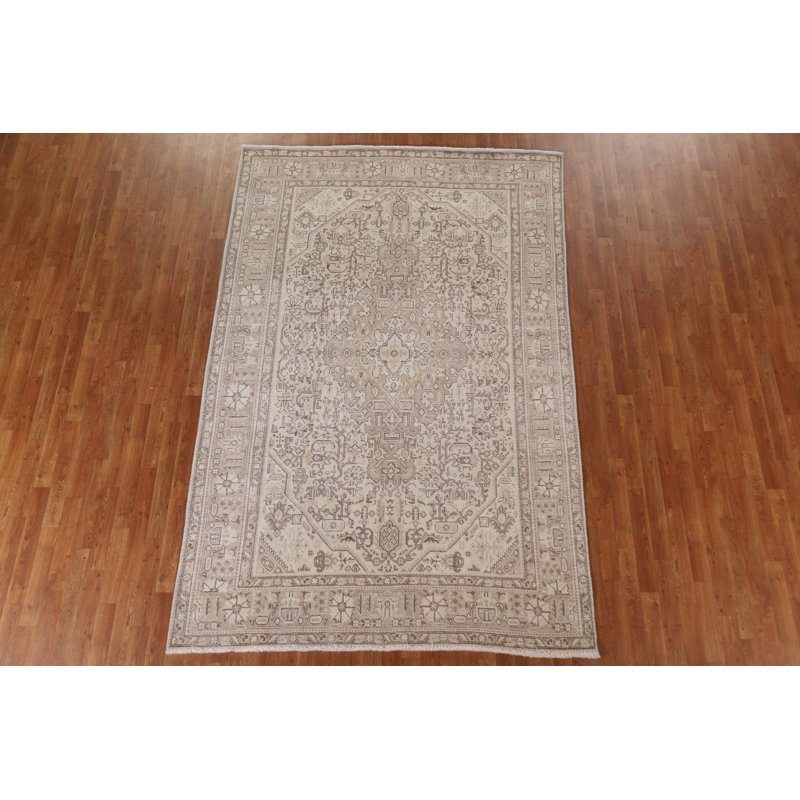 Tapis beige noué à la main de conception unique 6 pi 4 po x 9 pi 7 po Summerrain