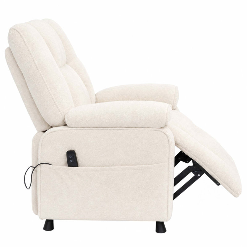 Upholstered Chenille Power Recliner, Beige Chenille