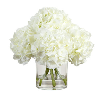 Wedding Collection 14In. Artificial Hydrangea Arrangement In Glass Vase
