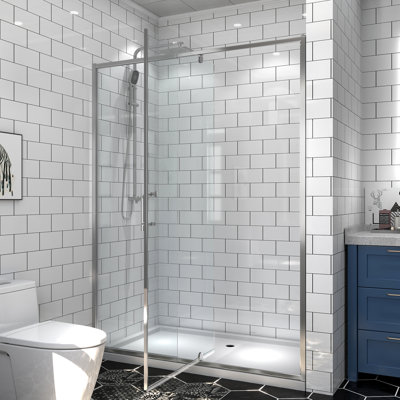Porte de douche à finition pivotante l 54 po x H 71 po, verre trempé épais de 1/4 po, installation réversible, rail télescopique 50 po de largeur 54 po, hauteur 71 po, finition 1/4 po 6 mm
