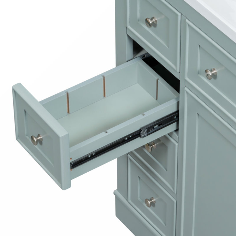 Green Solid Wood and MDF Freestanding Bathroom Vanity with Ceramic Sink