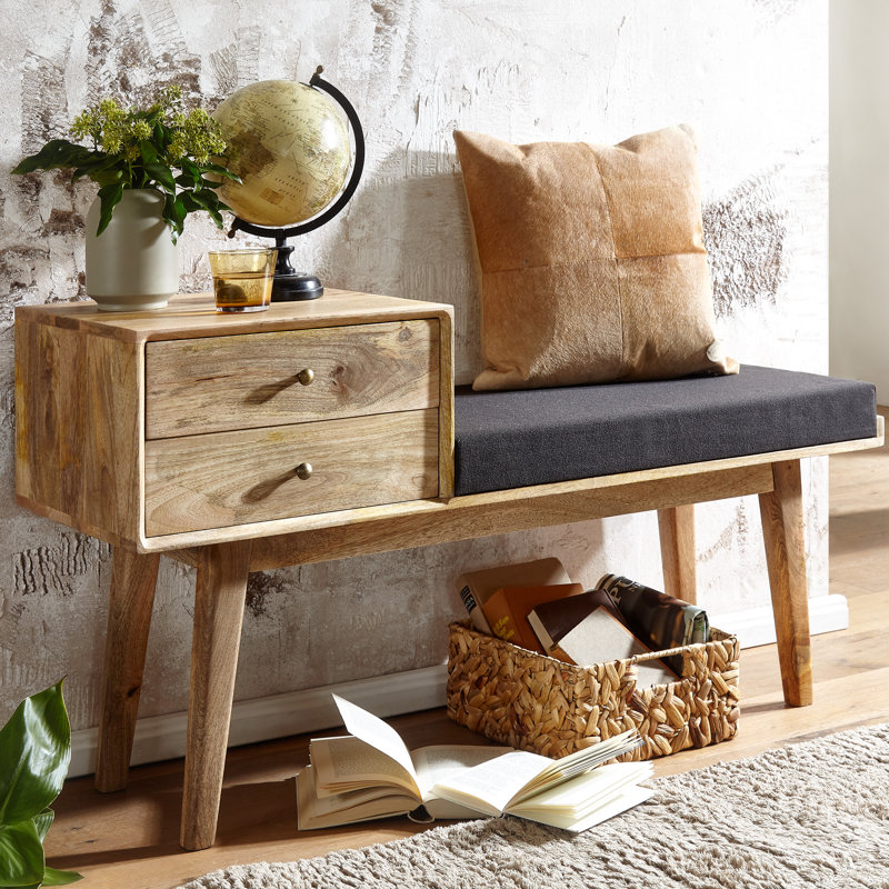 Mineola Genuine Leather Upholstered Storage Bench, Black