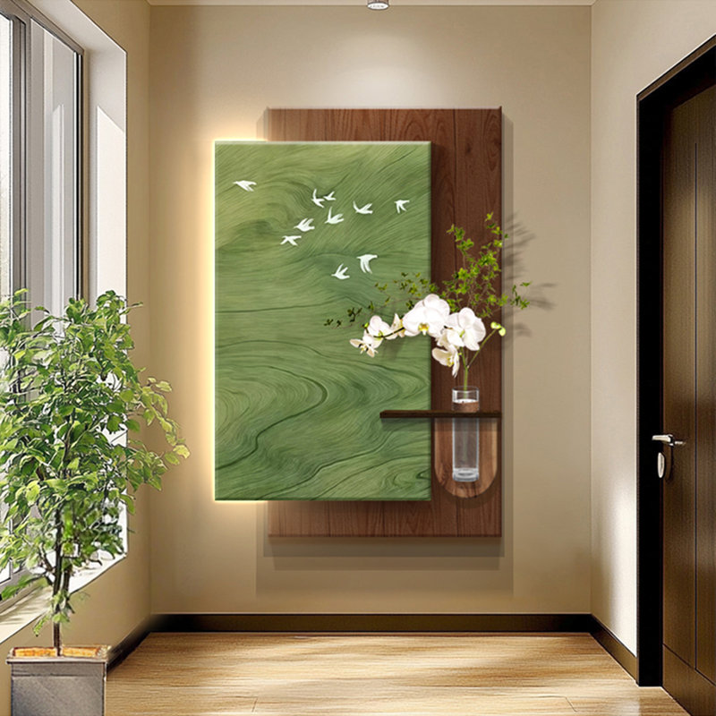 Art mural brun et vert en grès, H 47,24 po x l 38,19 po