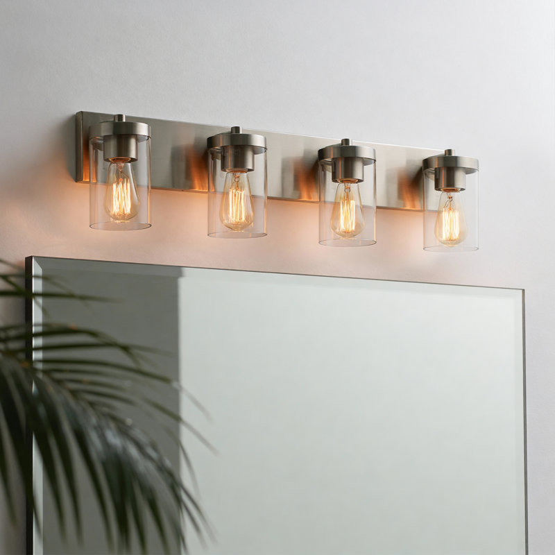 Cleofas 3-Light Bathroom Vanity Light Fixture with Clear Glass Shade, Brushed Nickel, 4 Lights