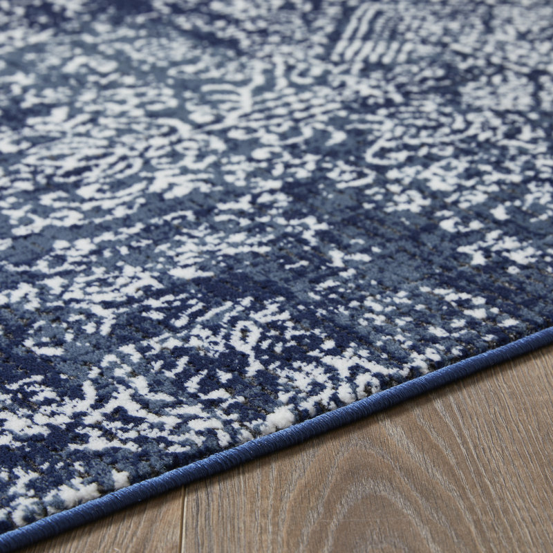 Tapis d'intérieur bleu en polypropylène tissé à la main Ariahana, Rectangle 9 pi 10 po x 12 pi 10 po