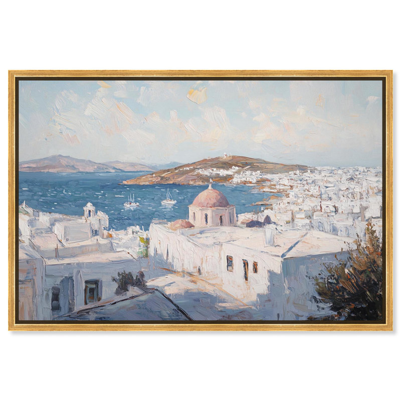 Tôt le matin, Grèce, toile par Art Remedy, H 37 po x l 55 po, Cadre flottant, Doré