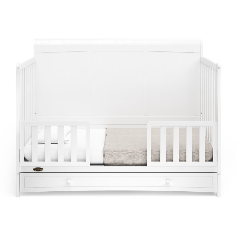 Lit de bébé convertible 4-en-1 Asheville avec rangement, Blanc, Lit à barreaux