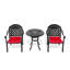 Ensemble de 3 meubles de patio en fonte d'aluminium, noir, coussins de couleur aléatoire pour repas en plein air, chaises empilables, table ronde avec trou pour parasol, Glad Time.