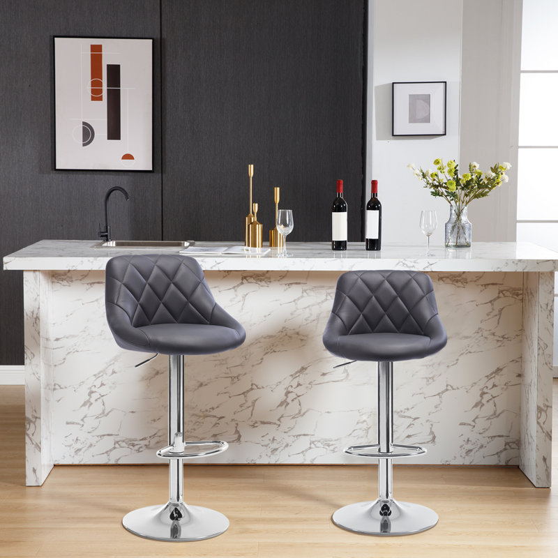 Swivel Upholstered Adjustable Height Counter Stool, Grey, 2