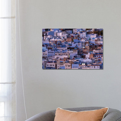 Africa, Morocco, Chefchaouen. Overview Of Town At Twilight. by Jaynes Gallery - Wrapped Canvas Print